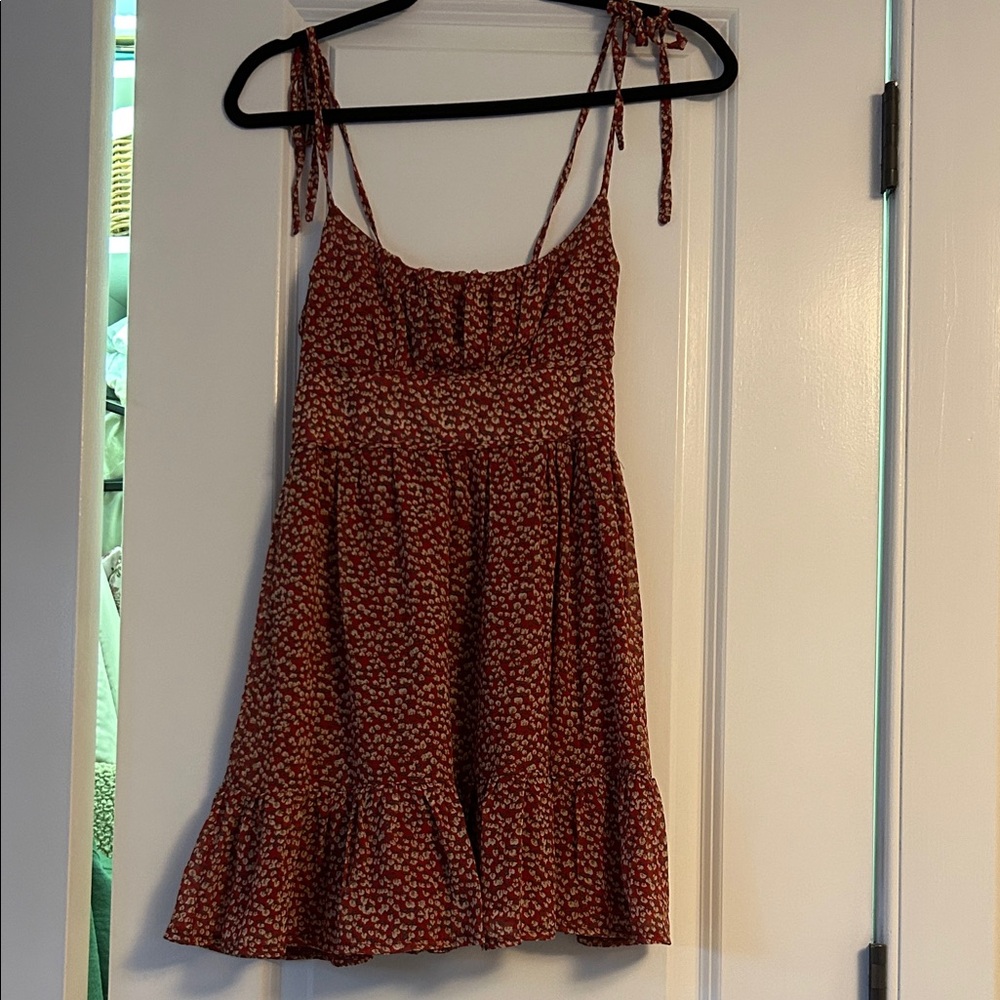 Polly Red Floral Dress with Tie Straps
